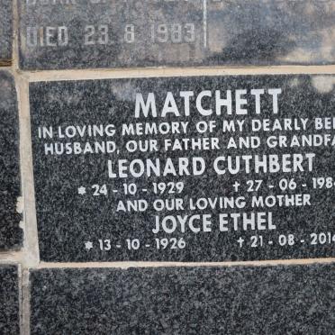 MATCHETT Leonard Cuthbert 1929-1984 &amp; Joyce Ethel 1926-2014