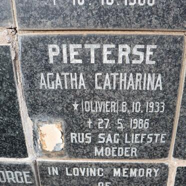 PIETERSE Agatha Catharina nee OLIVIER 1933-1986