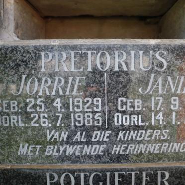 PRETORIUS Jorrie 1929-1985 &amp; Janie 1921-1998