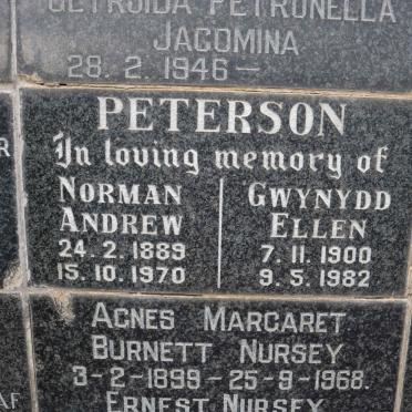 PETERSON Norman Andrew 1889-1970 &amp; Gwynydd Ellen 1900-1982