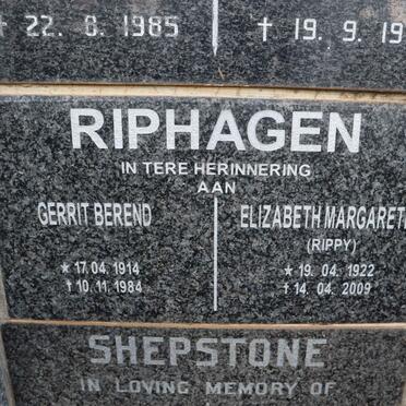 RIPHAGEN Gerrit Berend 1914-1984 &amp; Elizabeth Margaretha 1922-2009