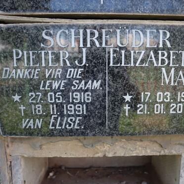 SCHREUDER Pieter J. 1916-1991 &amp; Elizabeth Maria 1918-2002