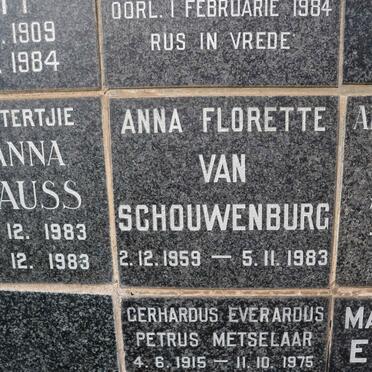 SCHOUWENBURG Anna Florette, van 1959-1983