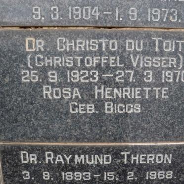 TOIT Christoffel Visser, du 1923-1970 &amp; Rosa Henriette BIGGS