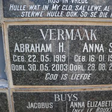 VERMAAK Abraham H. 1919-2003 &amp; Anna S. 1921-2006
