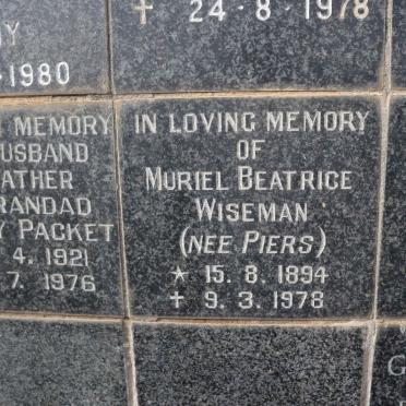 WISEMAN Muriel Beatrice nee PIERS 1894-1978