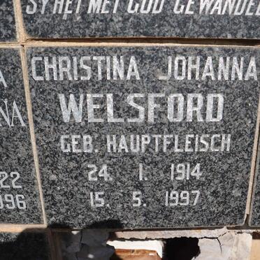 WELSFORD Christina Johanna nee HAUPTFLEISCH 1914-1997