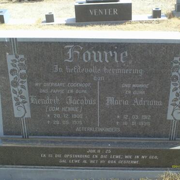 FOURIE Hendrik Jacobus 1900-1975 &amp; Maria Adriana 1912-1995