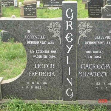 GREYLING Pieter Frederick 1916-1985 &amp; Magrietha Elizabeth C. 1924-1991