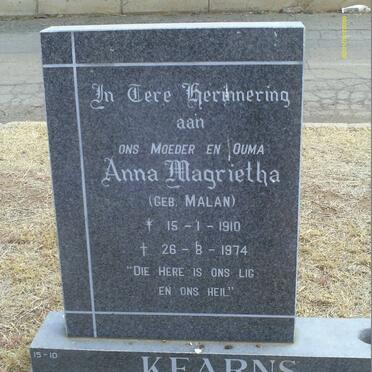 KEARNS Anna Magrietha nee MALAN 1910-1974