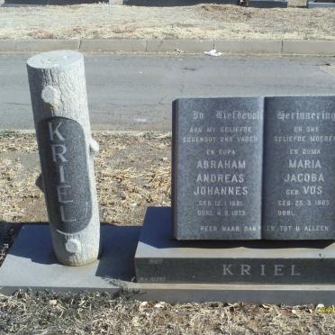 KRIEL Abraham Andreas Johannes 1891-1973 &amp; Maria Jacoba VOS 1905-