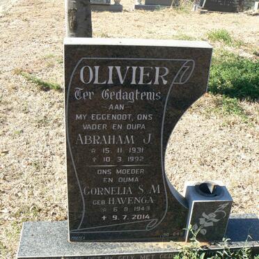 OLIVIER Abraham J. 1931-1992 &amp; Cornelia S.M. HAVENGA 1943-2014