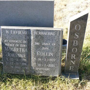 OSBORNE Collin 1922-2001 &amp; Magretha Johanna 1921-1991