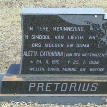 PRETORIUS Aletta Catharina nee VAN DER WESTHUIZEN 1915-1996