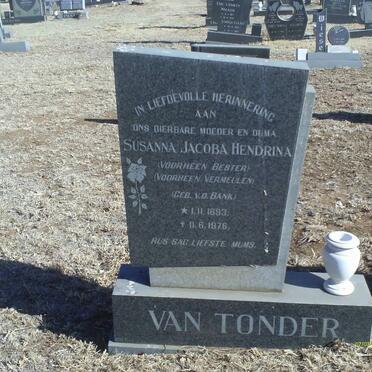 TONDER Susanna Jacoba Hendrina, van formerly BESTER formerly VERMEULEN nee V.D. BANK 1893-1976