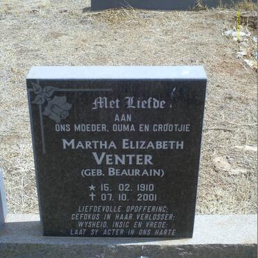 VENTER Martha Elizabeth nee BEAURAIN 1910-2001