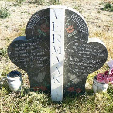 VERMAAK Johannes Francois 1945-1992 &amp; Aletta Elizabeth REICHEL 1949-2007