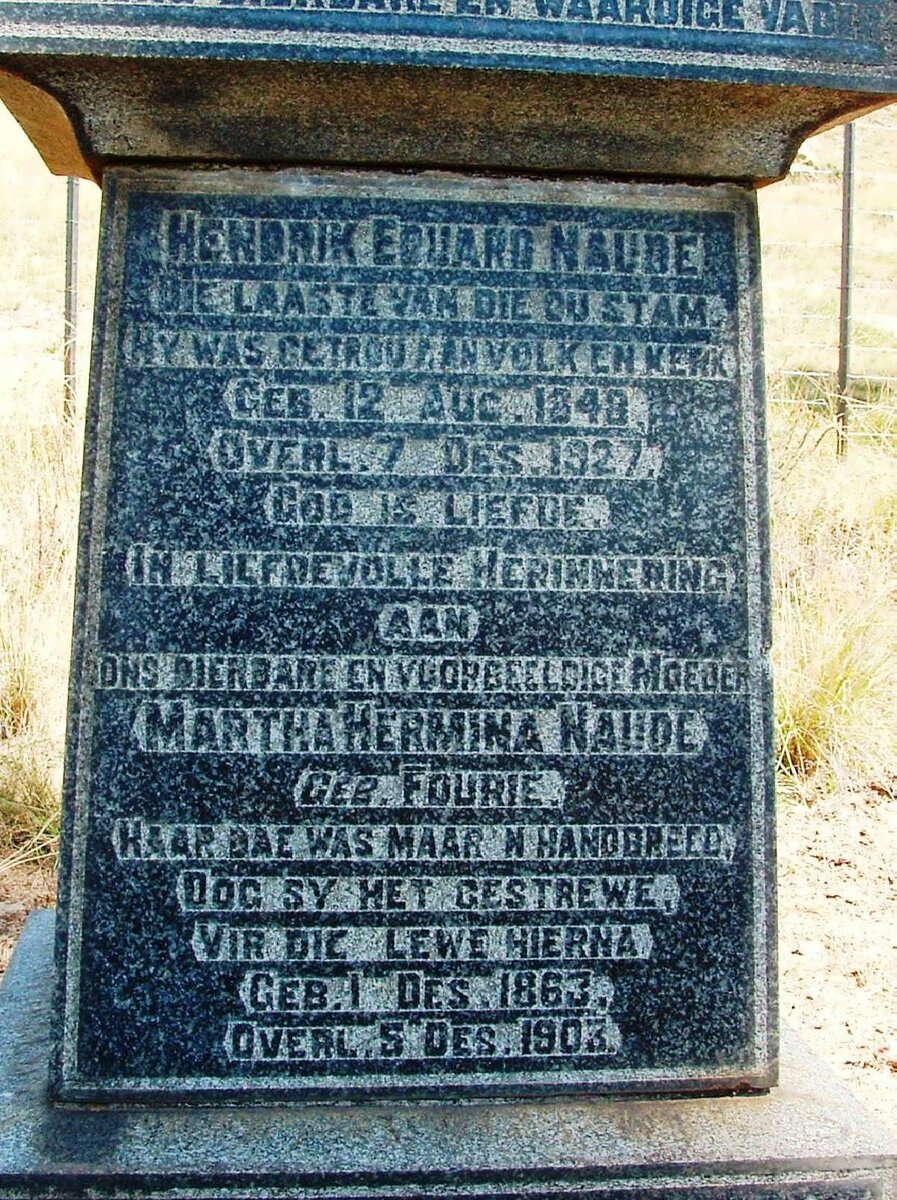 NAUDE Hendrik Eduard 1848-1927 &amp; Martha Hermina FOURIE 1863-1903