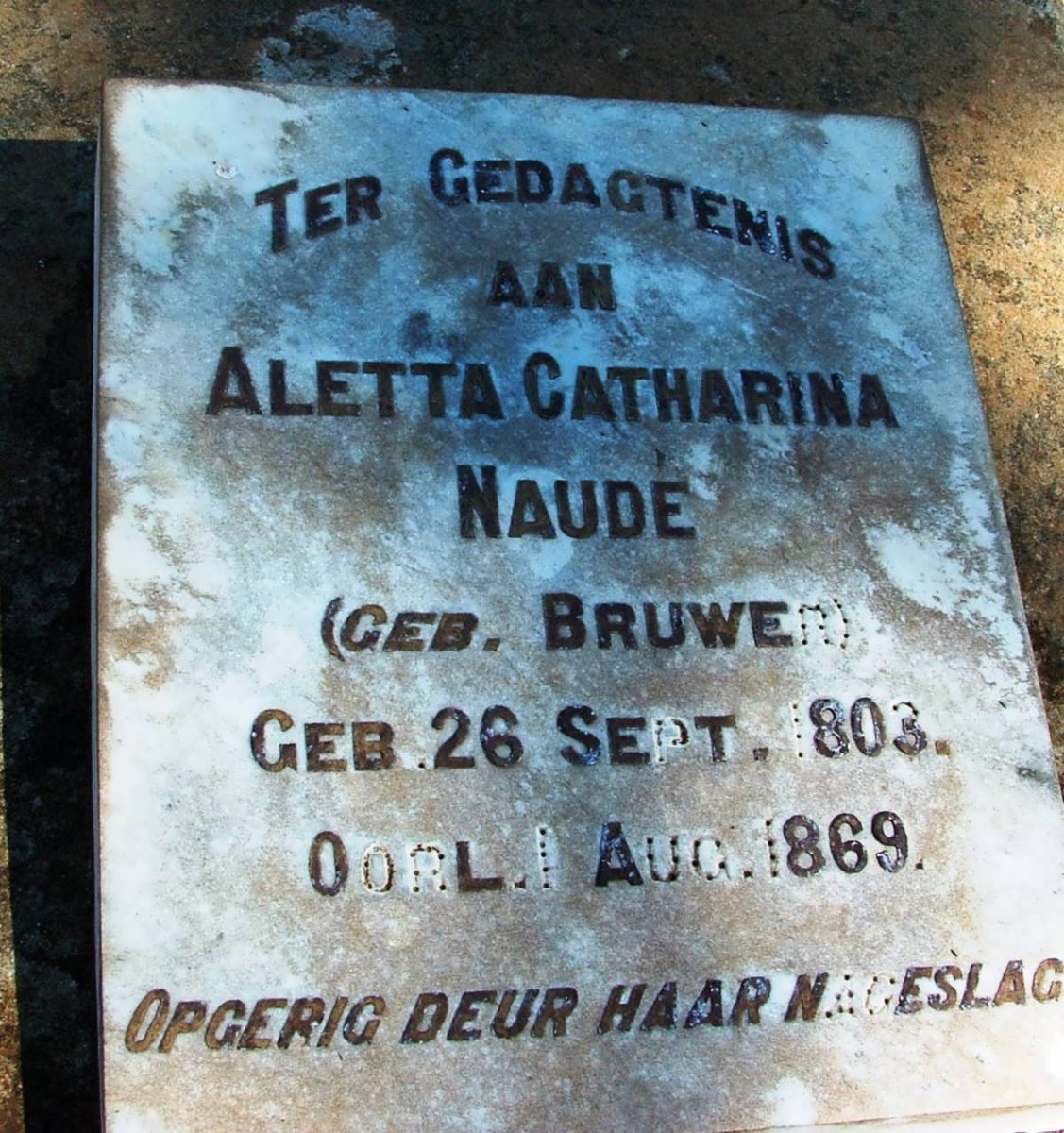 NAUDE Aletta Catharina nee BRUWER 1803-1869