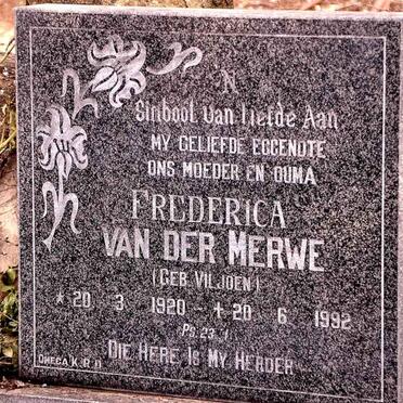 MERWE Frederica, van der nee VILJOEN 1920-1992