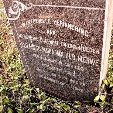 MERWE Elizabeth Maria, van der nee ERASMUS 1883-1962
