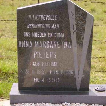 PIETERS Anna Margaretha nee HATTINGH 1933-1996