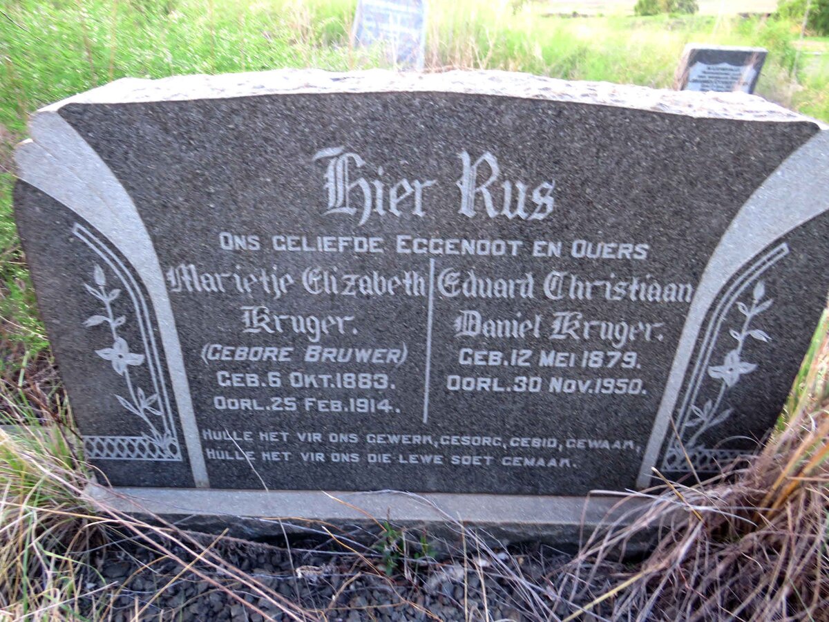 KRUGER Eduard Christiaan Daniel 1879-1950 & Marietjie Elizabeth BRUWER 1883-1914