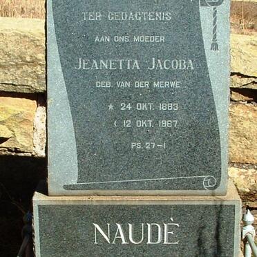NAUDE Jeanetta Jacoba nee VAN DER MERWE 1883-1967