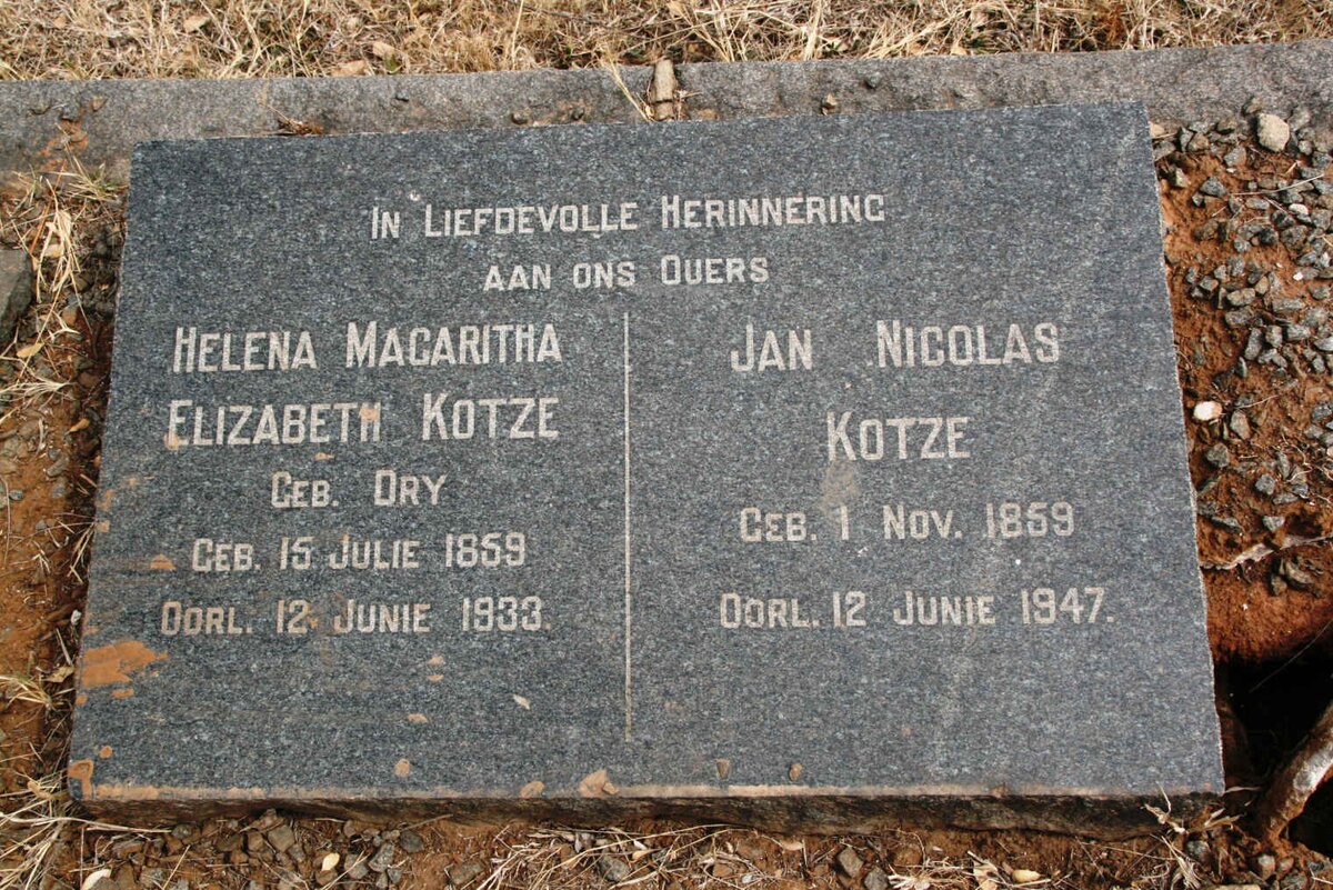 KOTZE Jan Nicolas 1859-1947 &amp; Helena Magaritha Elizabeth DRY 1859-1933