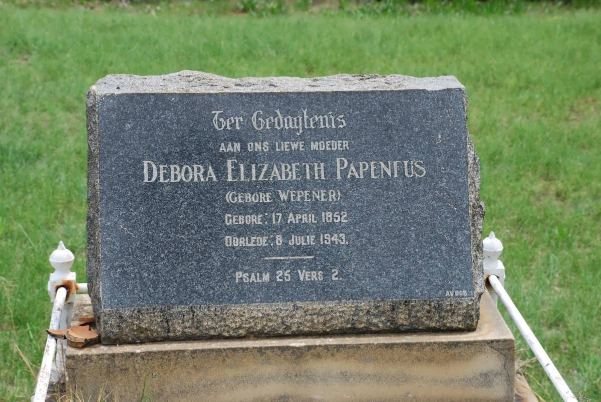 PAPENFUS Debora Elizabeth nee WEPENER 1852-1943