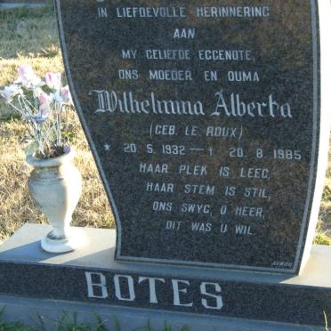 BOTES Wilhelmina Alberta nee LE ROUX 1932-1985