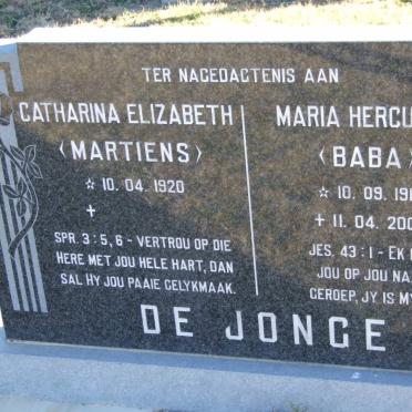 JONGE Catharina Elizabeth, de 1920- :: DE JONGE Maria Herculina 1919-2005