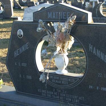MATHEE Hennie 1932-1986 &amp; Hannetjie 1933-2009