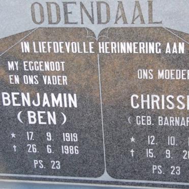 ODENDAAL Benjamin 1919-1986 &amp; Chrissie BARNARD 1913-2003