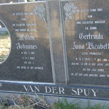 SPUY Willem Johannes, van der 1917-1987 &amp; Gertruida Anna Elizabeth PRINSLOO 1925-2005