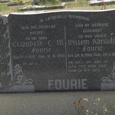 FOURIE Willem Adriaan 1895-1951 &amp; Elizabeth C.M. 1899-1959