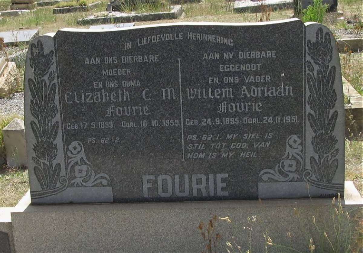 FOURIE Willem Adriaan 1895-1951 &amp; Elizabeth C.M. 1899-1959