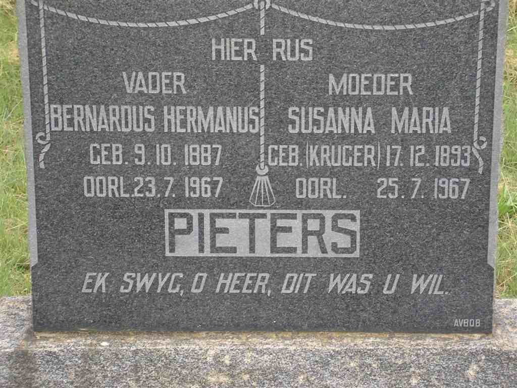 PIETERS Bernardus Hermanus 1887-1967 &amp; Susanna Maria KRUGER 1893-1967