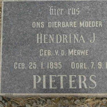 PIETERS Hendrina J. neé V.D. MERWE 1895-1953