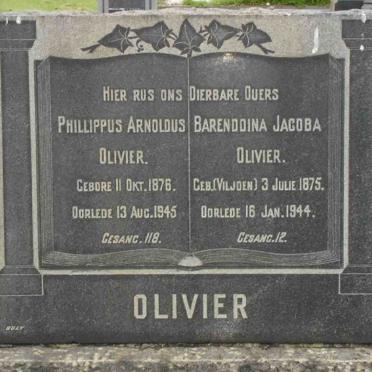 OLIVIER Phillippus Arnoldus 1876-1945 &amp; Barendina Jacoba VILJOEN 1875-1944