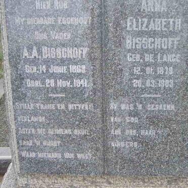 BISSCHOFF A.A. 1869-1941 &amp; Anna Elizabeth DE LANGE 1879-1983
