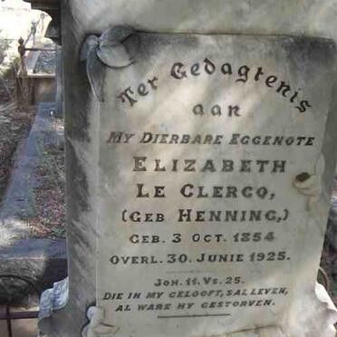 CLERQ Elizabeth le nee HENNING 1854-1925