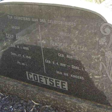 COETSEE Gert Andries 1889-1941 &amp; Rensche Aletta NORTJE 1891-1955