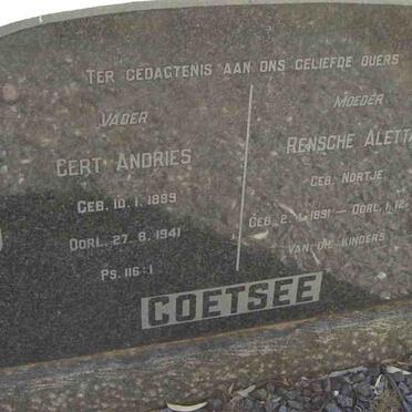 COETSEE Gert Andries 1889-1941 &amp; Rensche Aletta NORTJE 1891-1955