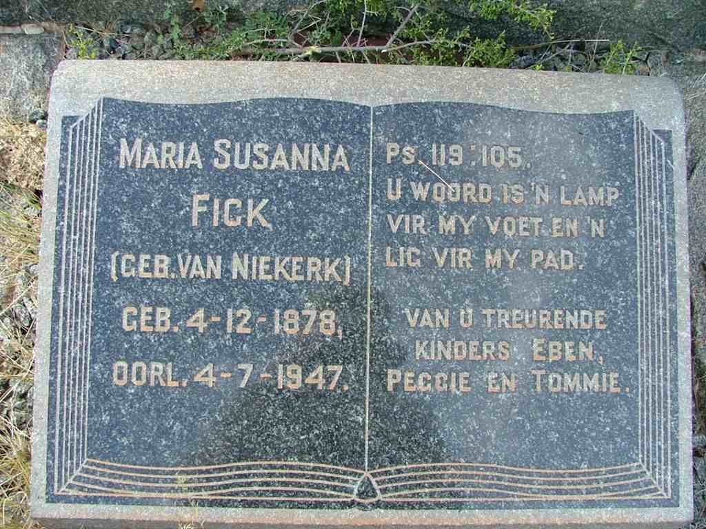 FICK Maria Susanna nee VAN NIEKERK 1878-1947