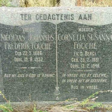 FOUCHE Nicolaas Johannes Frederik 1886-1952 &amp; Cornelia Susanna V.D. BERG 1891-1948