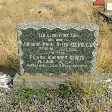 HEFER Johanna Maria nee KRUGER 1909-1930 :: HEFER Petrus Johannes 1930-1930