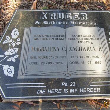 KRUGER Zacharia P. 1926-1998 &amp; Magdalena C. FOURIE 1927-2014