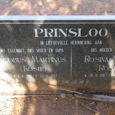 PRINSLOO Jacobus Martinus 1919-1997 &amp; Rosina Maria 1916-2007
