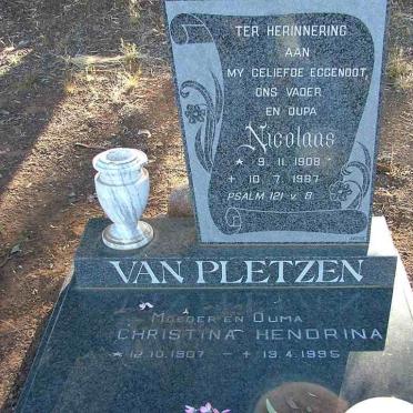 PLETZEN Nicolaas, van 1908-1987 &amp; Christina Hendrina 1907-1995